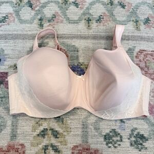 Cacique Womens Pink Lightly Lined Bra Size 46DDD Lace Bow Full Coverage